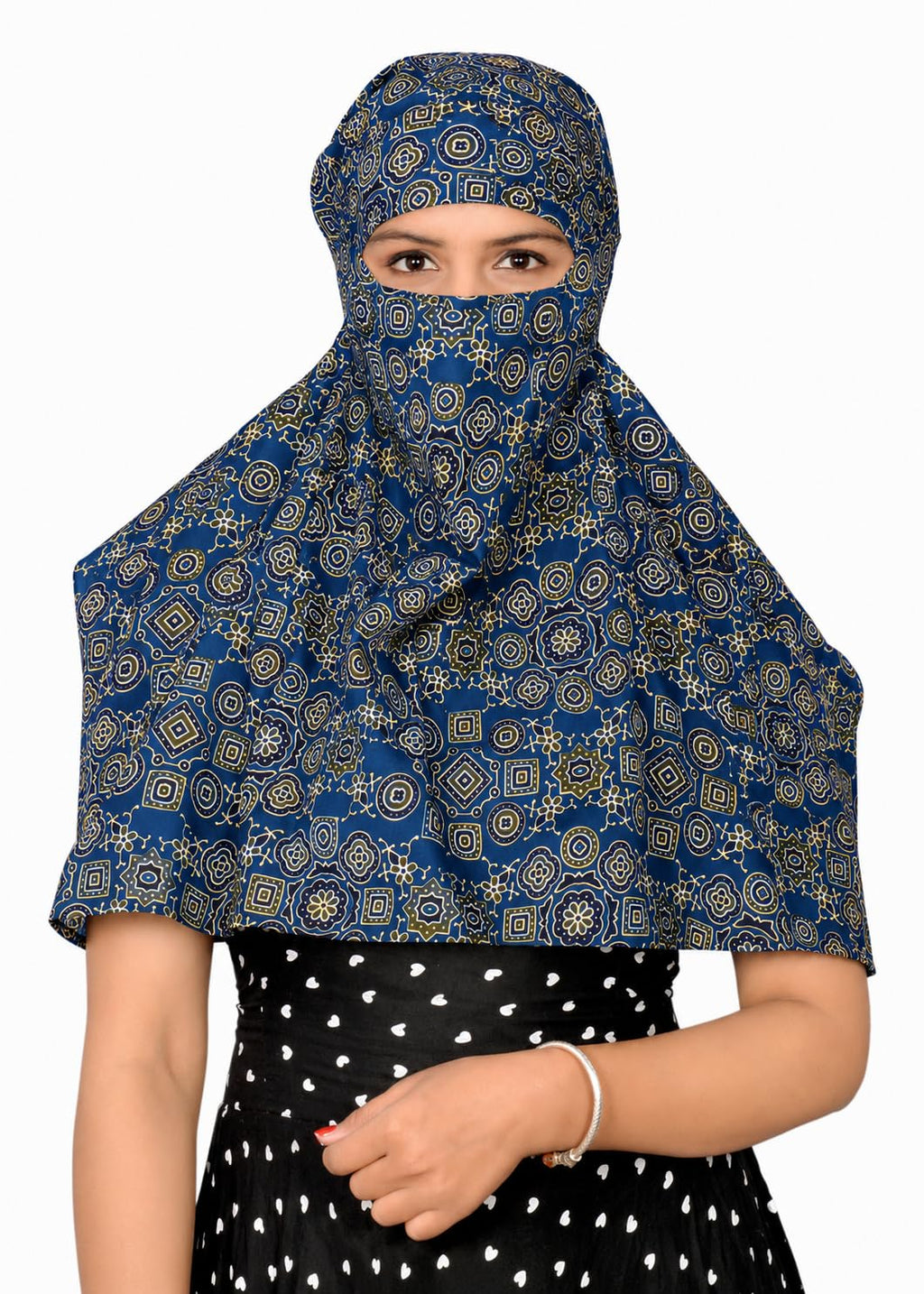 DEEPNYRA - LIVING STYLE Scarf Face Full Covering With Mask Head Hair Wrap Sun Protection For Women Cotton Printed Square All Season Wear (BLUE)