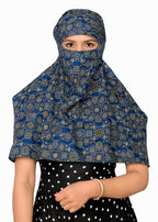 DEEPNYRA - LIVING STYLE Scarf Face Full Covering With Mask Head Hair Wrap Sun Protection For Women Cotton Printed Square All Season Wear (BLUE)