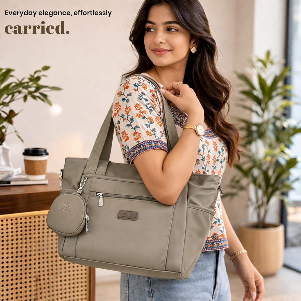 Storite Tote Bag for Women with Coin Pouch Lightweight Purse Large Capacity Multi Pocket Shoulder Handbag for Work Office Travel Everyday Use (Cement Ash, 30x15x27cm)