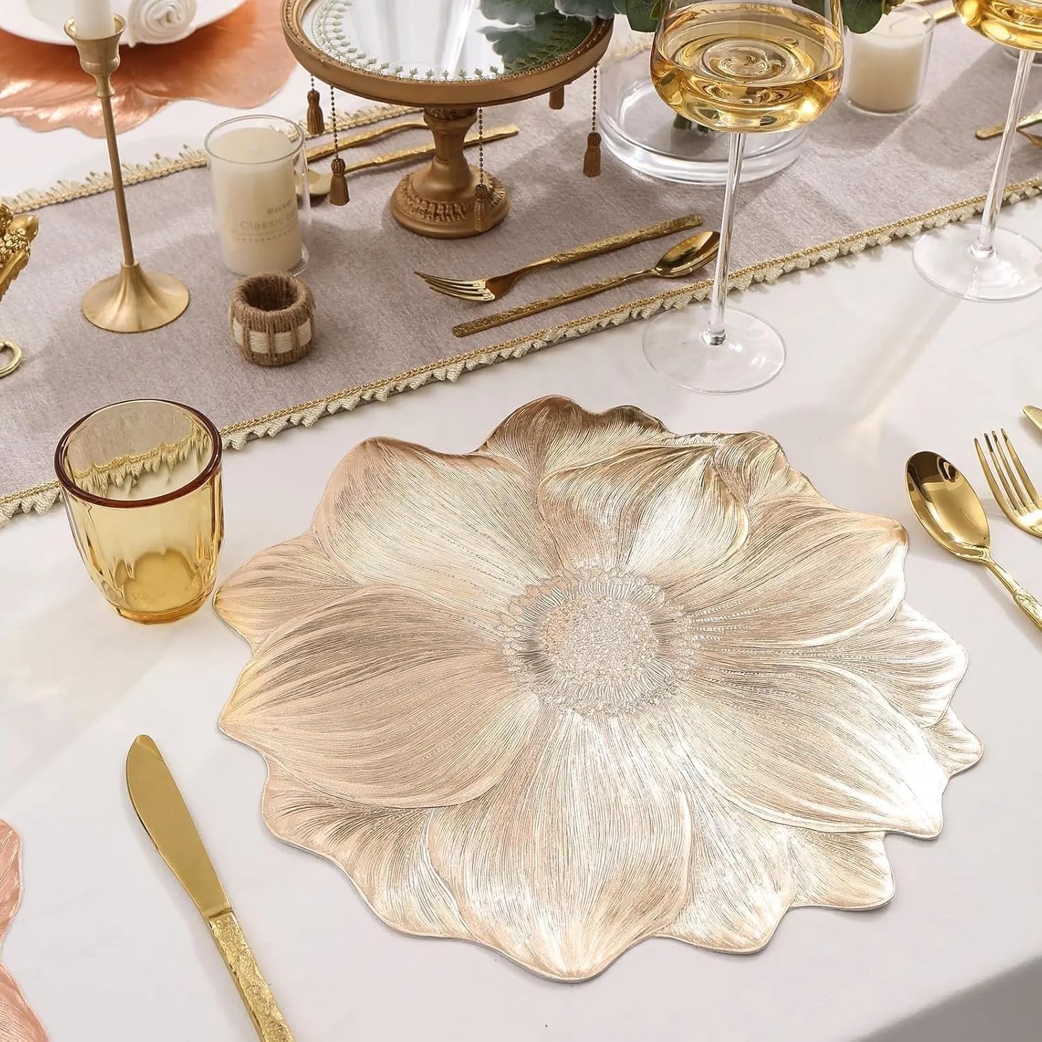 Table Placemats 8pcs Elegant Light Golden Color with Stunning 3D Embossed Design | Durable, Waterproof & Stylish Dining Decor(3W-SE1B-5Z1A-PO8) Kafalo