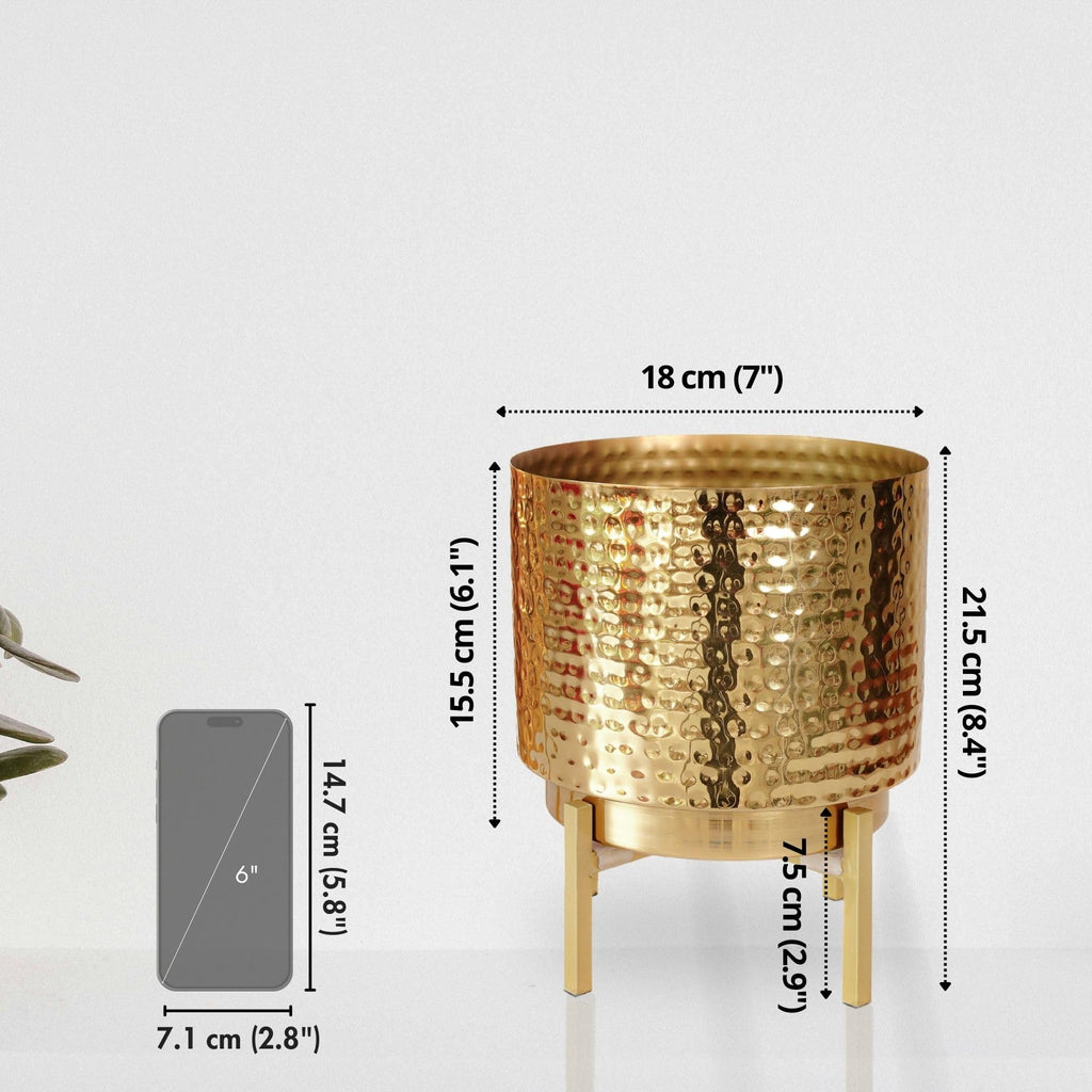 BEHOMA Hammered Gold Metal Indoor Planter 8.5