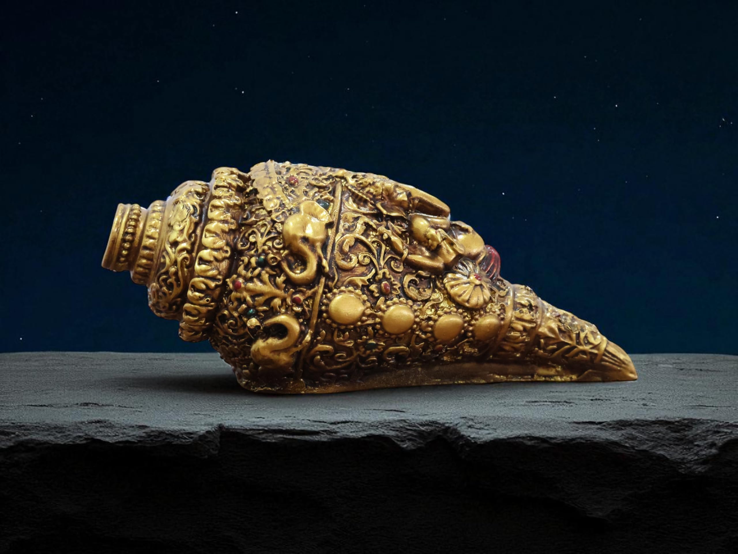 KridayKraft Decorative Lord Ganesha Shank, Gold-Toned, Conch Shell for Wealth, Prosperity and Good Luck Intricate Design, 22cm (9) x 11cm (4) polyresin