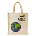 Sangra Stylish Printed Love Earth Unisex Multipurpose Jute Tote Lunch Bag with Zipper