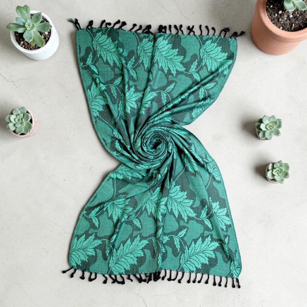 STOLE STUDIO Embellished Leaf Luxurious Viscose Stole Scarf (Black/Rama)