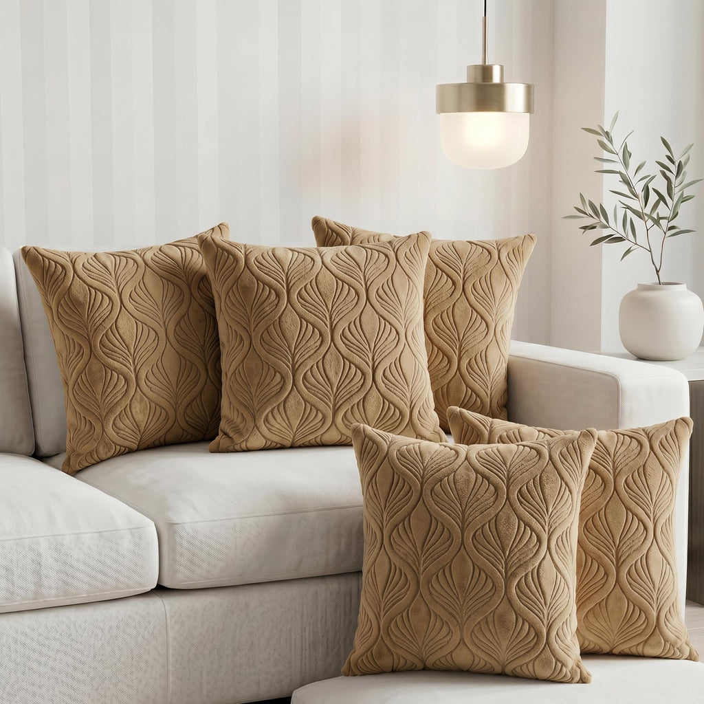 Yellow Weaves Jacquard Cushion Covers | Sofa Cushion Covers | Throw Pillow Cover for Sofa, Couch, Living Room| Removable & Washable | 16x16 Inches, Set of 5 (Golden Brown)