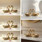 BEHOMA Metal Pair of Love Swans with 2 Tea Lights, Golden - Pack of 5