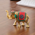KridayKraft Metal Elephant Small Size with Stone Work for Showpiece Enhance Your Home, Office and Table - Multicolour