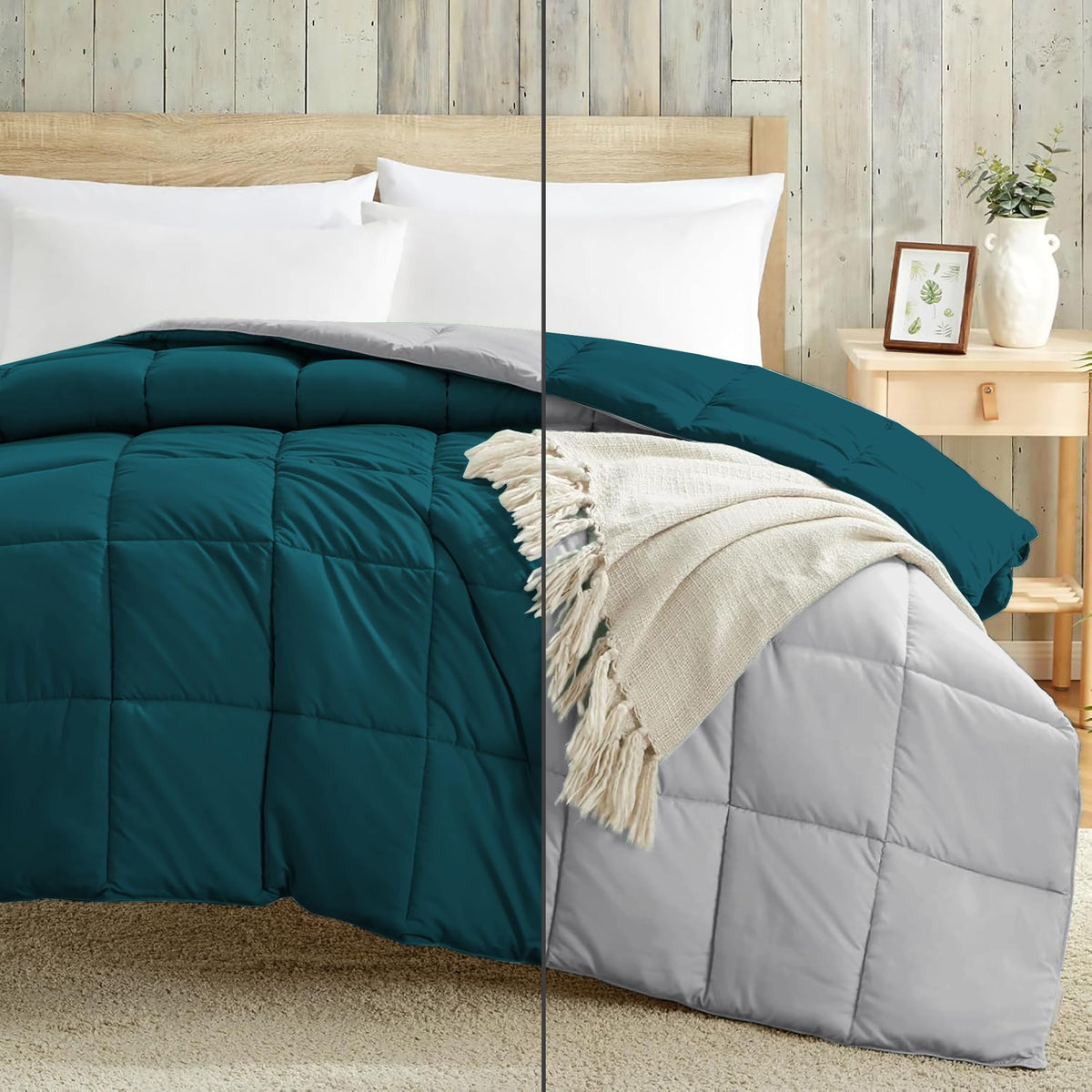 Luxury 100 GSM Summer Comforter Double Bed All Season AC Comforter/Blanket/Duvet Soft & Breathable Lightweight (90 X100 Inches) - Double Bed Comforter - Teal/Silver Grey Color Kafalo