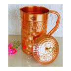 Indian Art Villa Pure Copper Jug/Pitcher with Diamond Hammered Beeding Design, Drinkware & Storage Purpose, Volume-1500 ML