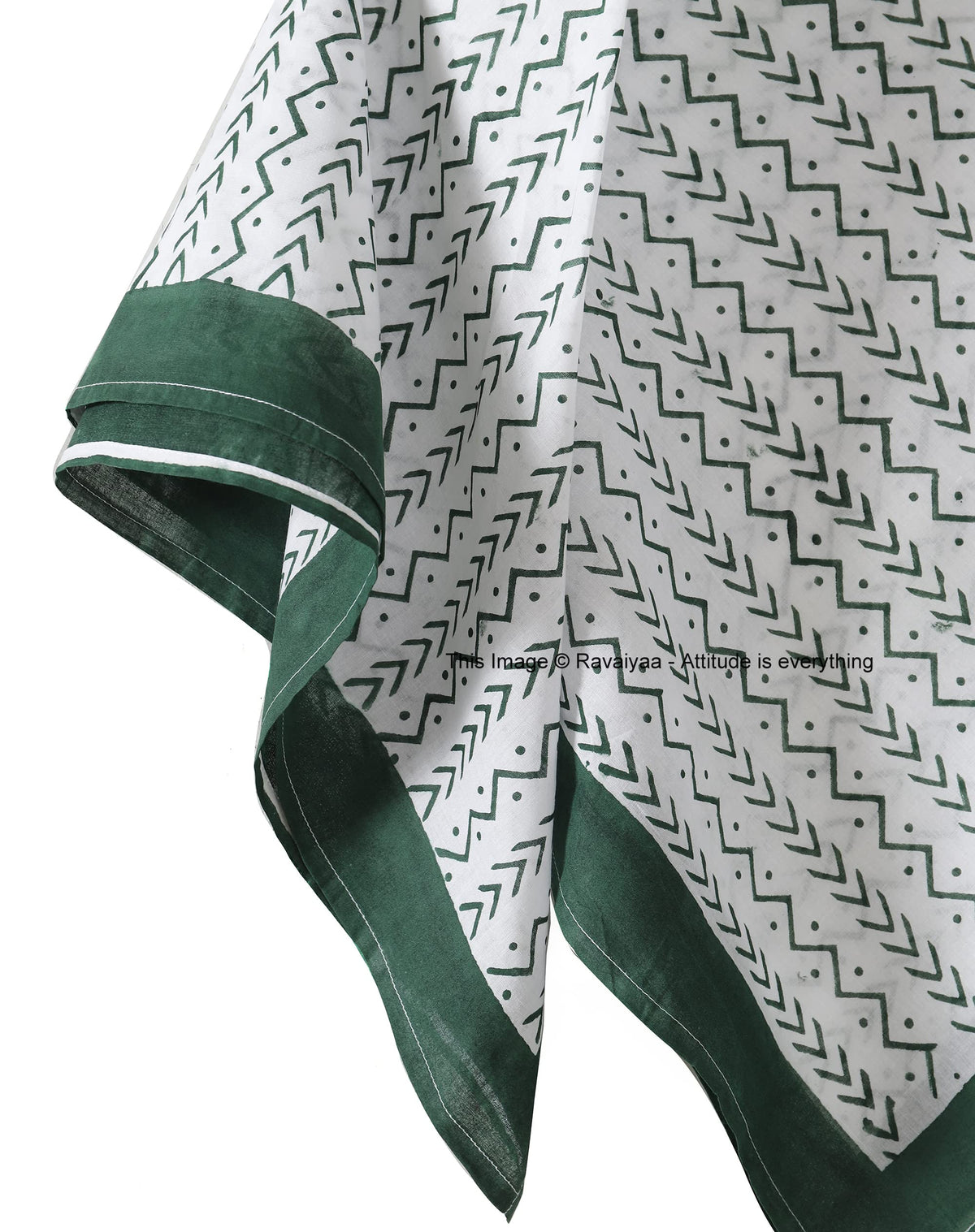 Ravaiyaa - Attitude is everything Sanganer Hand Block Printed Scarves Pure Cotton Scarf Square Hijab Dupatta 40 X 40 Inch (Green White Waves)