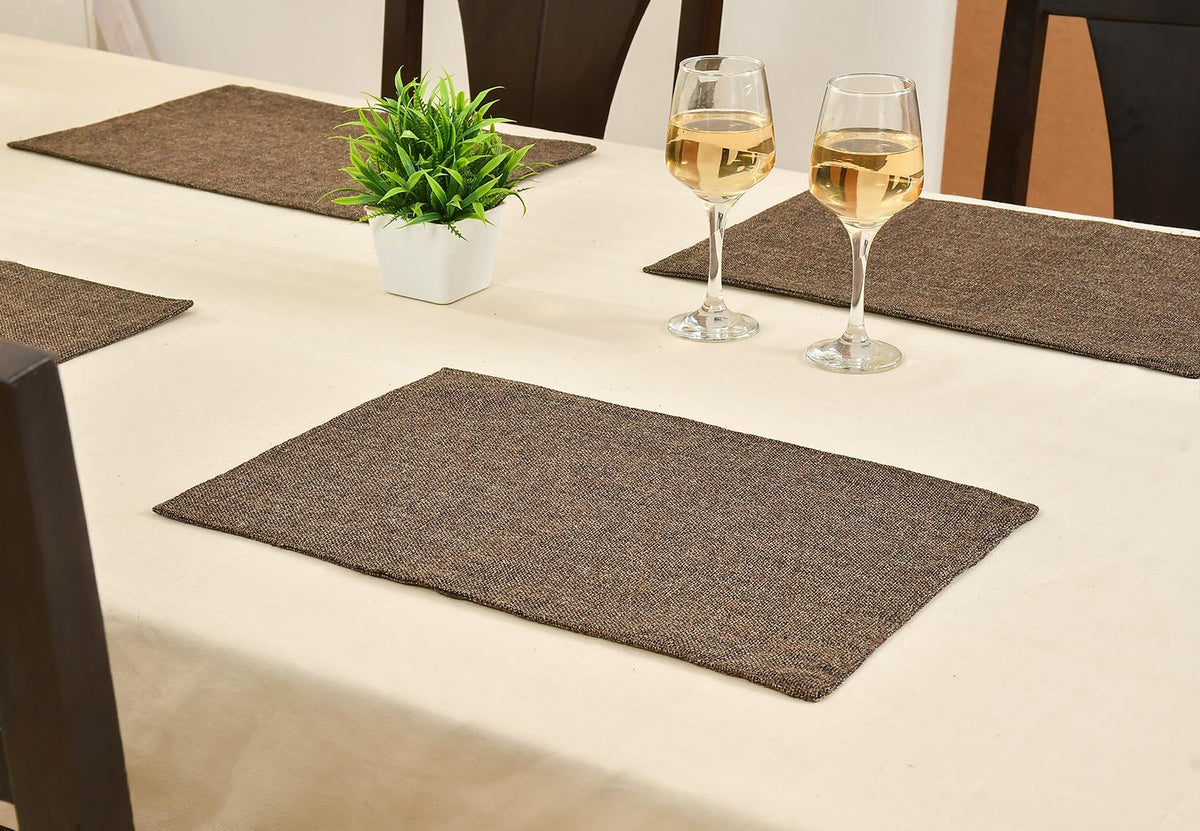 Yellow Weaves Jute Texture Table Mats/Placemat 4 Pieces (Brown, 32 X 47 CM) Kafalo