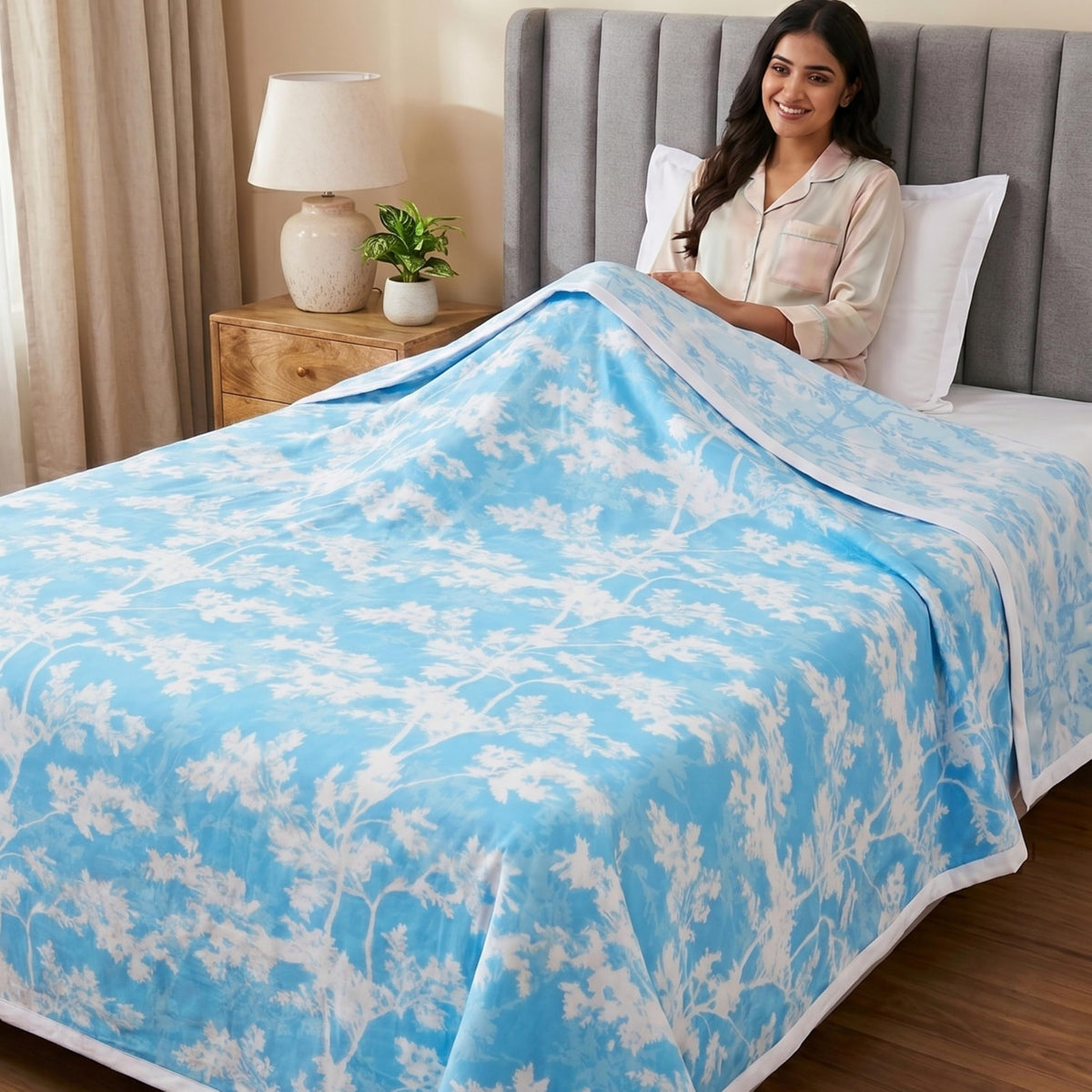 Mafatlal Sparsh Single Bed Cotton Dohar, 150 GSM Malmal Cotton, Reversible AC Blanket, Ultra-Soft & Breathable Cotton Blanket for All-Season Use, 58 x 88 Inch, Classic Blue Kafalo