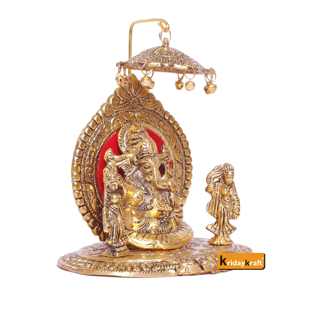 KridayKraft Riddhi Shiddhi Ganesha Metal Statue for Temple Pooja,Ganesh Murti Decorative Your Home,Office & Religious Gift Article,Ganpati Bappa Sculpture,Religious idol,Sowpiece Figurine,Gift Article...