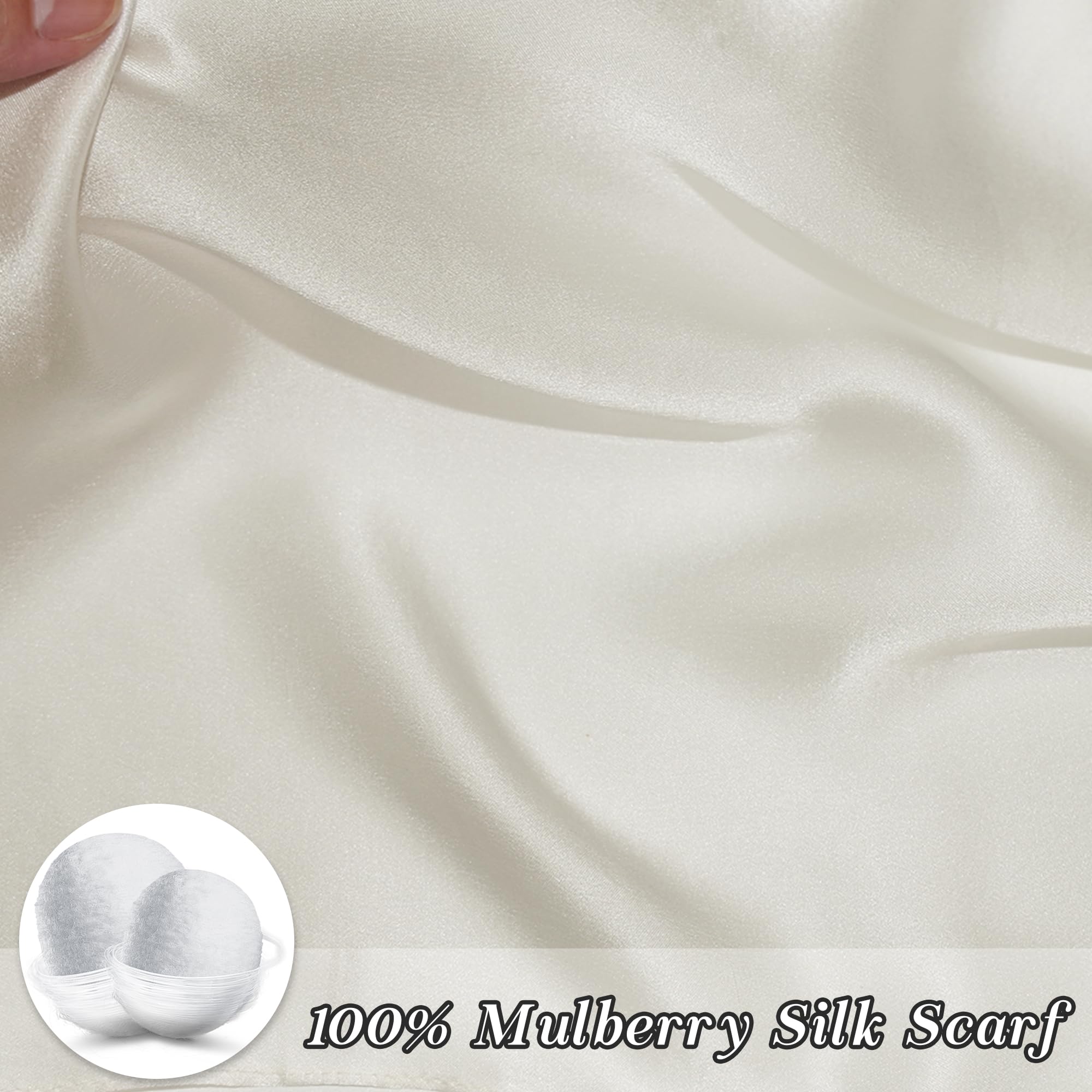 Ciormis 100% Mulberry Silk Scarf-Women's 21''/27''Square Silk Hair Head Scarf Neckerchief with Gift Packaged, 21''x 21''-style 05-ivory, 21''x 21''