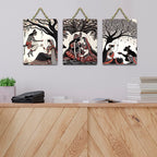 Artvibes Devotional Indian Spiritual Modern Art Wooden Art Decoration Item for Living Room | Art For Wall | Wall Sculpture | Signs & Plaques | Wall Art Print | Unique Gift Items (WH_9624N), Set of 3