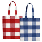Encasa XO Cloth Tote Bag (Pack of 2) - Buffalo Red + Blue Checks Colour Canvas Cotton Bag | Reusable-Multi-Pack with Strong 13 Handle | Holds 15 Kgs | Multipurpose Grocery Carry Bag For Men & Women