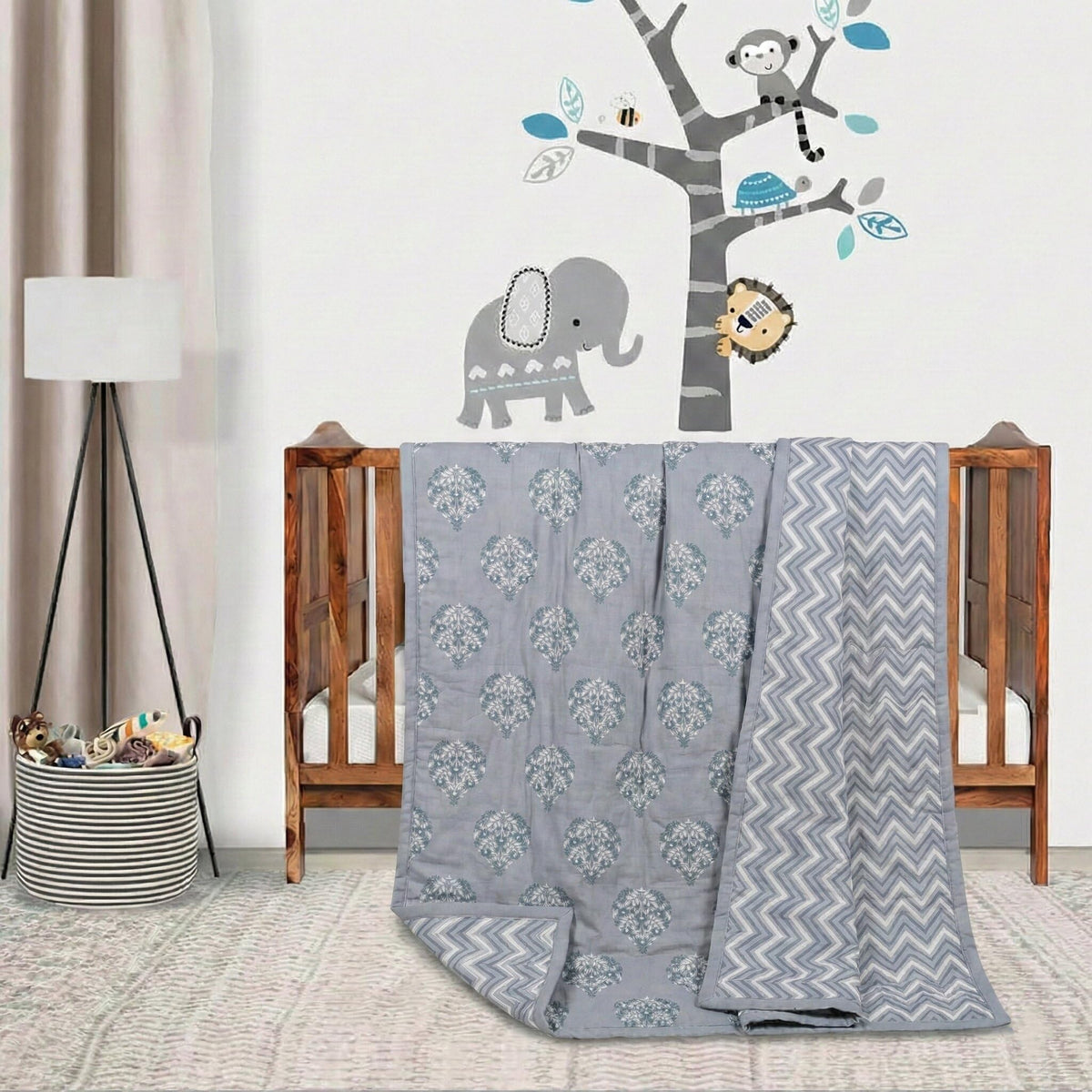 Trance Home Linen 100% Cotton | New Born Baby Blanket | Baby Dohar Swaddler Comforter | Warm Baby Essential (1 Year to 3 Year 100x140 Centimeters | Aurora Grey) Kafalo