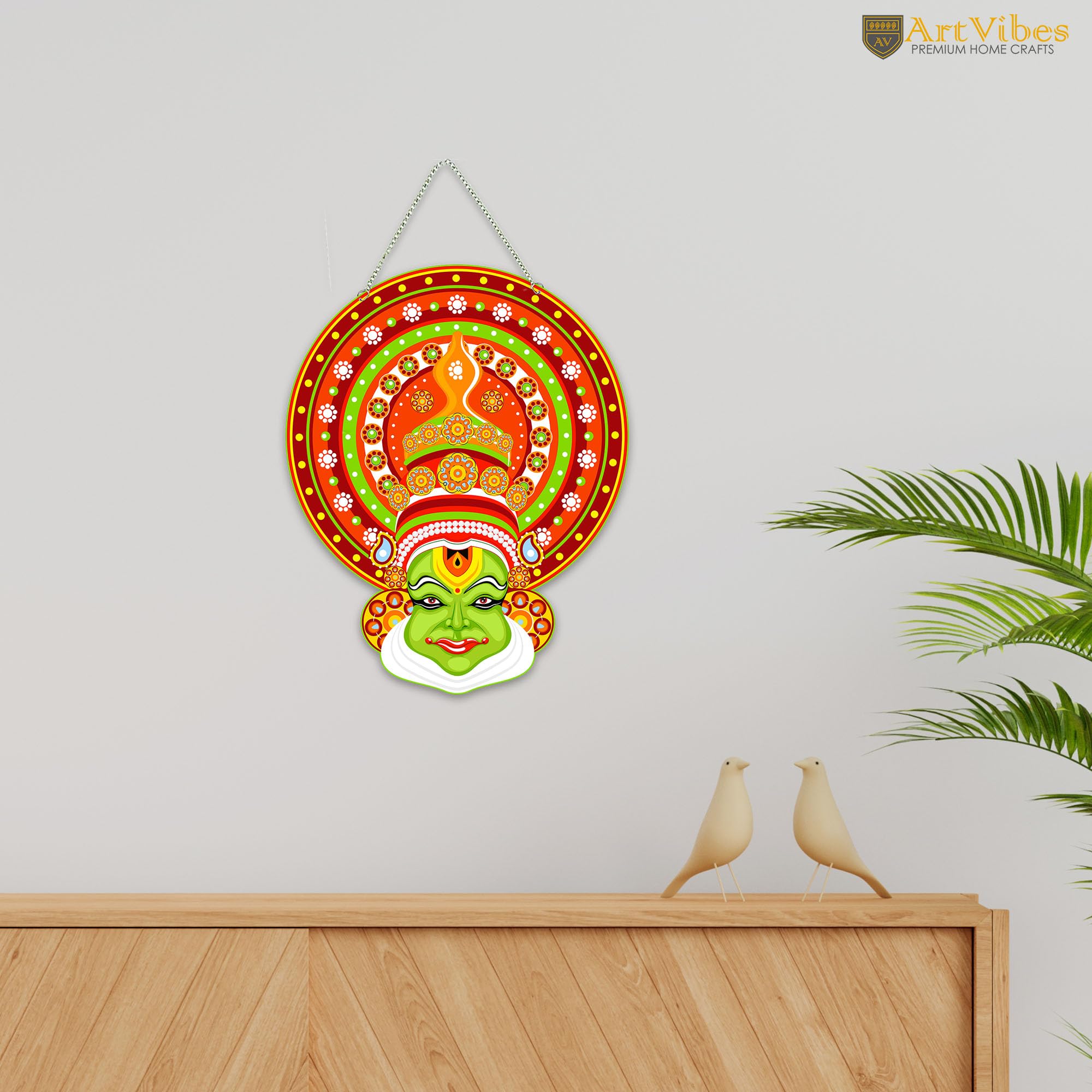 Artvibes Kathakali Cultural Dance Wooden Wall Hanging Art Item For Living Room | Traditional Artwork | Wall Art For Hall | Wall Poster | Graphic Art | Ethnic Wall Decor | Gift Items (WH_8607N)