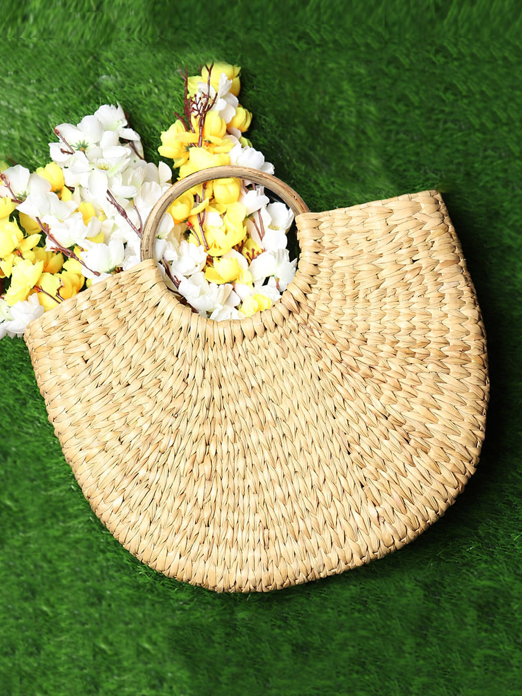 Habere India-All the Cultures Fabricating India Women's Chic Dry grass Bag | Natural Cane Handbag | Small Carry Tote Bag from Manipur