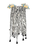 Chandwasia Fashion Floral Printed Scarf | Neck Shoulder Head Wrap Styling Dupatta Use | Polyester Chiffon Fabric Tassel Border Lightweight Soft Texture Pattern Women - White/Black