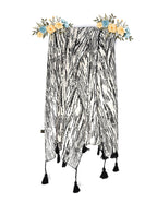 Chandwasia Fashion Floral Printed Scarf | Neck Shoulder Head Wrap Styling Dupatta Use | Polyester Chiffon Fabric Tassel Border Lightweight Soft Texture Pattern Women - White/Black