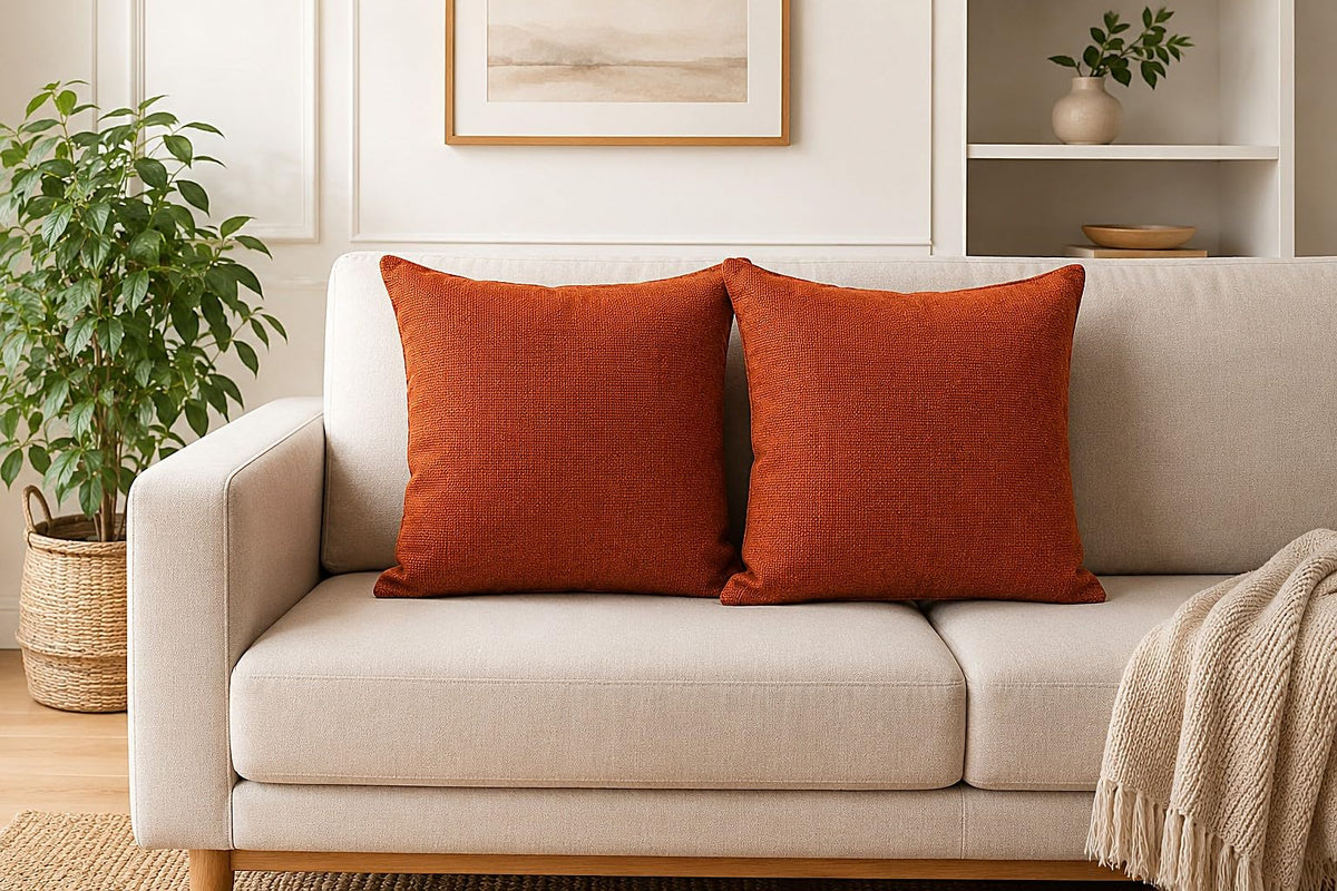 Khooti Jute Cushion Cover | 16x16 | Orange | Set of 2 | Throw Pillow Cover for Couches, Chairs, Sofas, Beds, Coffee Tables, Living Rooms, Bedrooms, Modern Boho Design