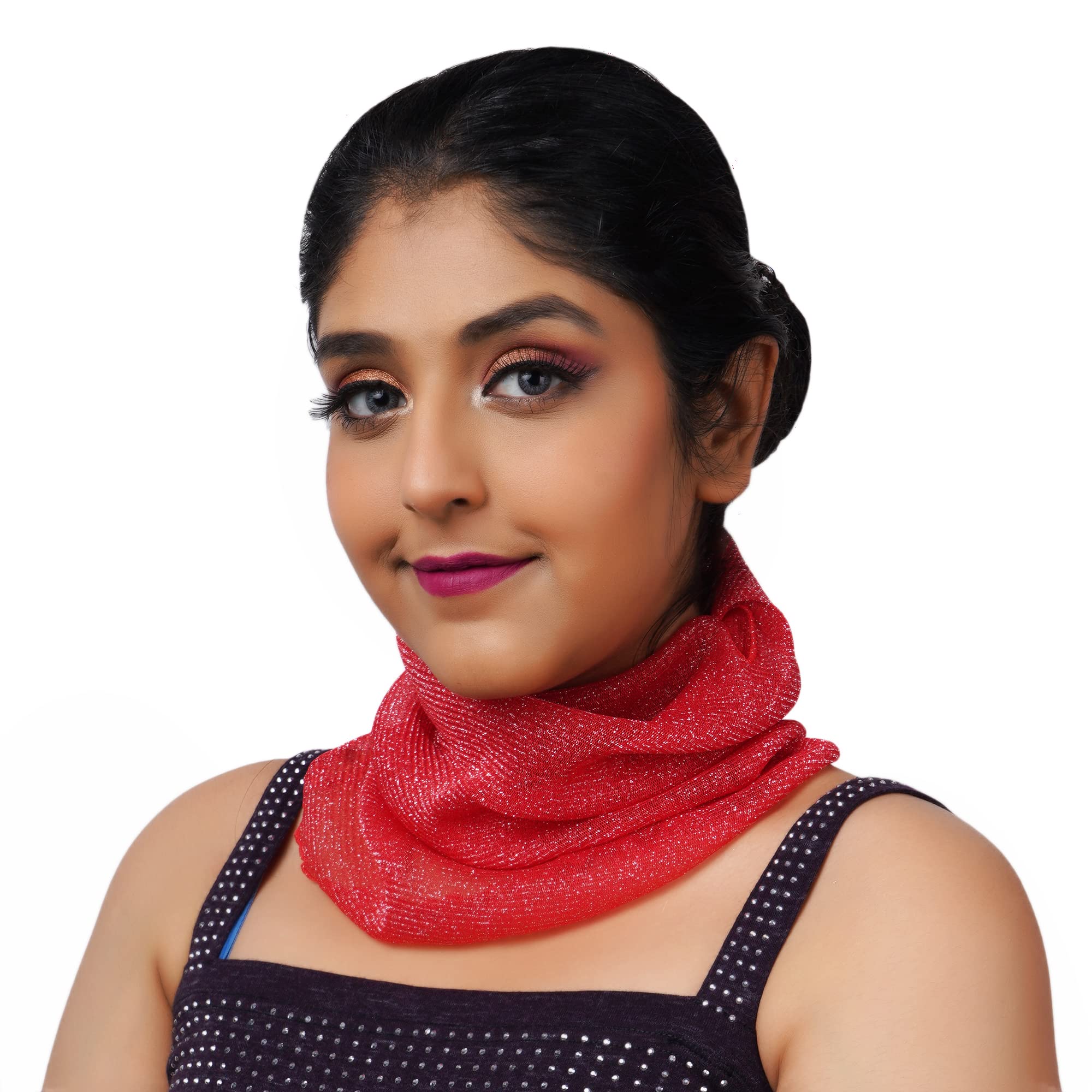 KETKAR Women's Spring Summer Face Scarf Bandana Net Mask Soft Cashmere Neck Scarves_Free Size(Pack Of 02,Pink And Red)