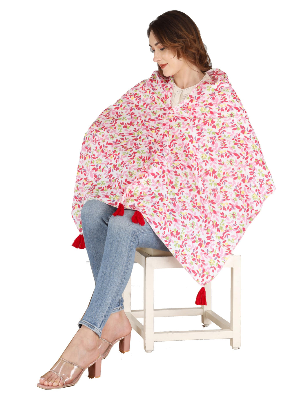 Switchon Nursing Cover for Breastfeeding Multi Use Poncho Style Scarf with Buttons, Feeding Apron Breathable for Pre & Post Pregnancy free size (72inch x 22inch) (White)