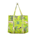 MITTICO Quilted Cotton Tote Bag for Women – Handmade Large Shoulder Handbag with Zipper & Multiple Pockets | Lightweight Travel Tote for Office, Shopping & Daily Use | Parrot Green Jungle Print