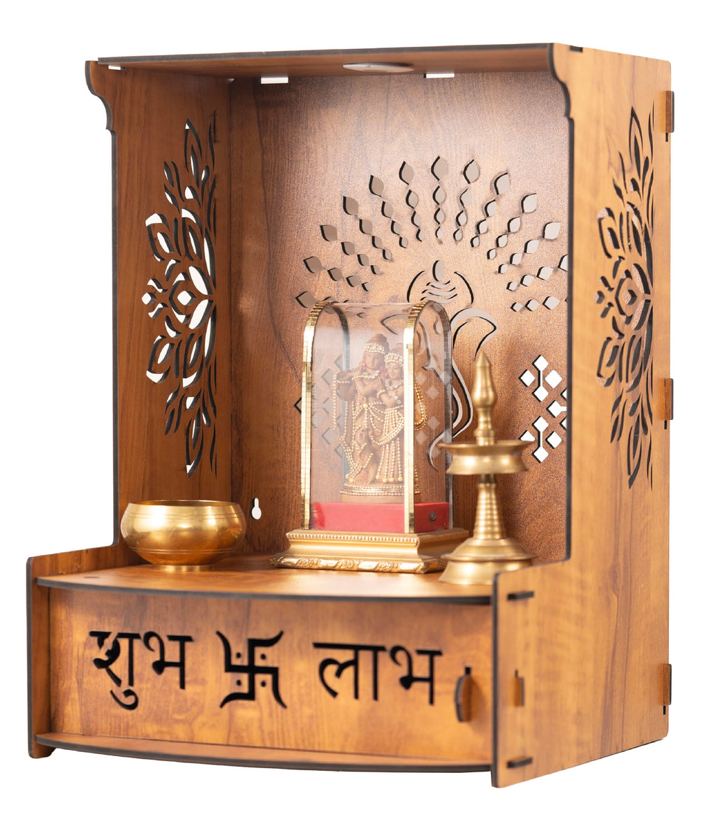 Crotomak Wooden Temple Mandir Pooja Stand for Home, Office Puja Mandir with Drawer Foldable Premium with LED Spot Light (03-Ganesha)