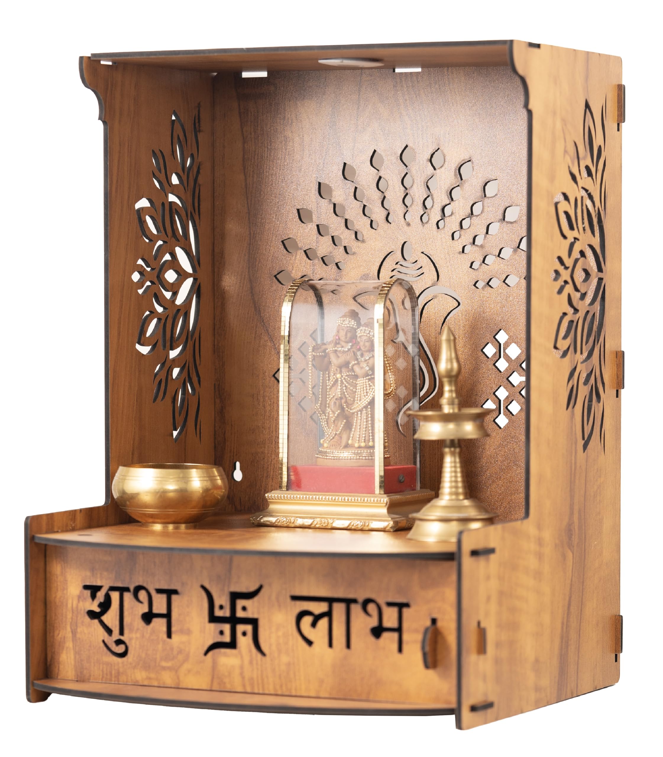 Crotomak Wooden Temple Mandir Pooja Stand for Home, Office Puja Mandir with Drawer Foldable Premium with LED Spot Light (03-Ganesha)