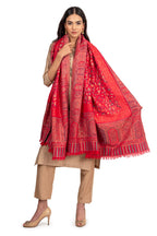 Naureen Women Faux Pashmina Kani Shawl with Mughal Artwork and Zari Accents, Warm and Soft, 40x80 inch