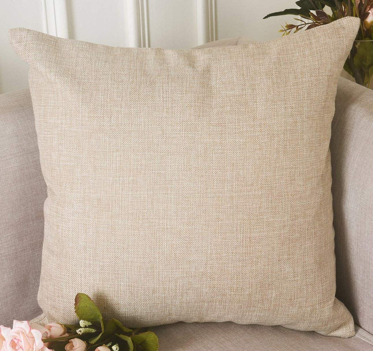 Khooti Jute Cushion Cover | 22x22 Inch, Light Linen