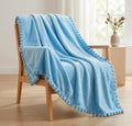VAS COLLECTIONS Premium Plush Fleece Blanket 250 GSM | Ultra Soft Lightweight Cozy Throw with Pom-Pom Trim | Multipurpose for Bed, Sofa, Couch, Travel & Camping | 152x114 cm (60x45 Inches), Aqua Kafalo