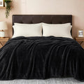 VOMZER Premium Plush Double Blanket | 300 GSM Lightweight Cozy Soft for Bed Sofa Couch Travel Camping| 254X229 Cm /90x100 Inches Midnight Black Kafalo