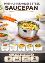 Stainless Steel 1500 ml Sauce Pan with Gas Stove Friendly Heavy Guage Copper Bottom Base Tea Pot, Tapeli, Patila & Milk Boiler with Heat-Resistant Bacelite Wire Handle