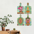 Artvibes Indian Traditional Shri Ganesh Lakshmiji Folk Art Auspicious Wooden Art Work Wall Hanging | Spiritual Decor Items | Wall Sculpture | Signs & Plaques | Ideal Gifts (WH_5649N), Set of 4