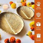 BEHOMA Metal Leaf Shape Tray for Home Decor, Small, Golden