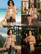 KE KANHA EXPORTS Scarf for Women Premium Cotton Boho | Dual Tone Border Print Stole with Tassels | Lightweight Summer Beach Wrap 180 x 50 cm (Rust Maple Print)