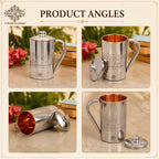 INDIAN ART VILLA Steel Copper Jug with Embossed Design, 2000 ml Drinkware & Serveware for Yoga and Daily Use