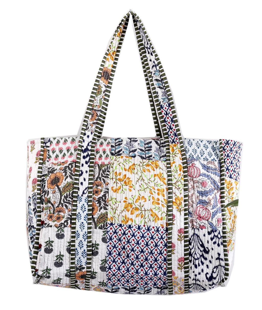 Ravaiyaa - Attitude is everything Patchwork Quilted Casual Tote Bag Women Reversible Shoulder Bag Cotton Carry Bag Multipurpose Casual Tote Bags (White)