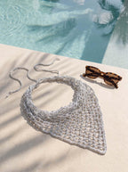 Hair Drama Co. Boho Crochet Scarf For Women | Small Size Silver Crochet Headscarf | Bohemian Bandana Scarves | Metallic Thread Headband Scarfs for All Seasons