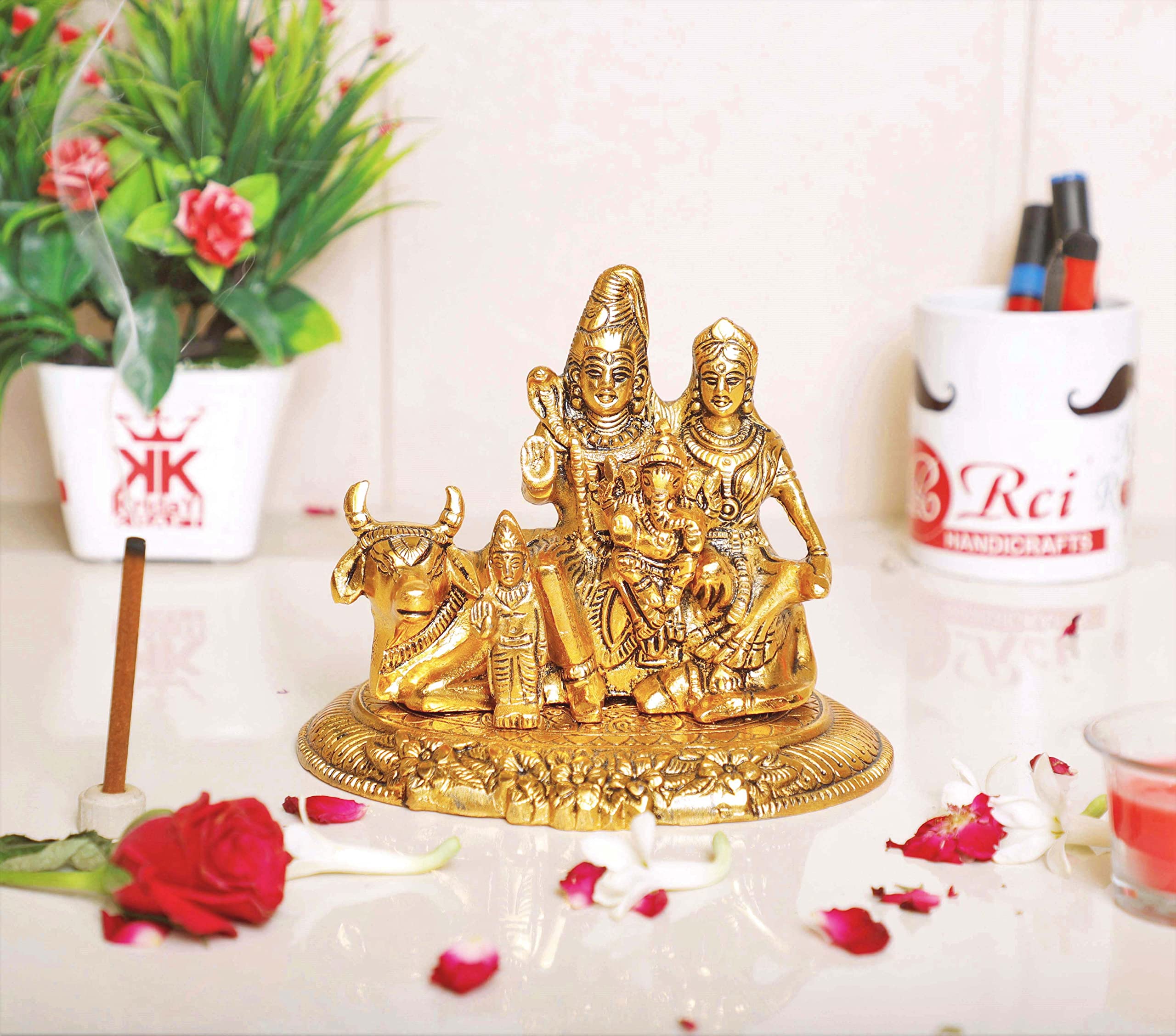 KridayKraft Statue of Shiva Family a Unique and one of a Kind Rare Handcrafted, Shiva Idol for Pooja Room Decorative Showpiece for Home, Office & Temple