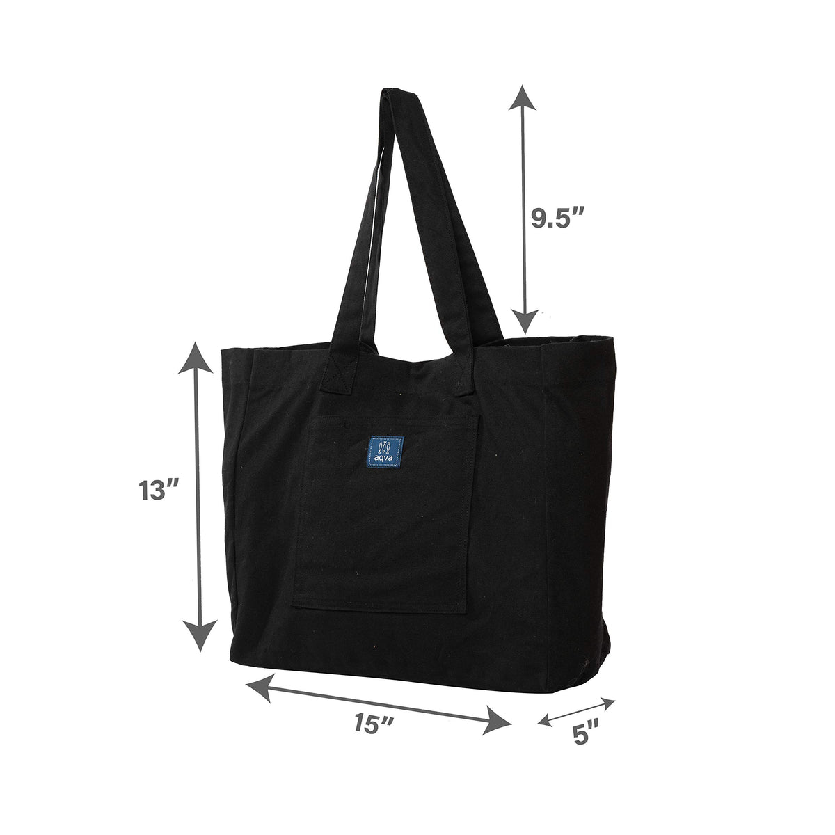 AQVA Cotton Canvas Tote Bag for Women & Girls | Shoulder Bag with Magnetic Button Closure & Solid Colour | Multipurpose Shopping, Travel, Beach, Office Bag | Good Gift Choice for Women (Black)