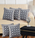 DECOMIZER Jacquard Geomteric Cushion Covers 24 Inch X 24 Inch Set Of 5 Ethnic Motifs 240 TC Cushion Covers,Design- Criss-Cross,Color- Grey
