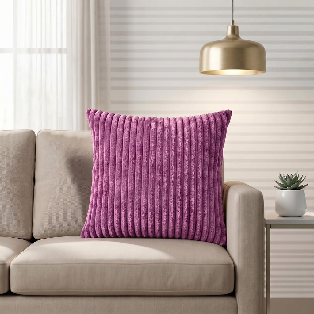 Yellow Weaves Pencil-Stripe Fur Cushion Covers | Soft Polyester | Decorative Sofa & Throw Pillow Covers | 16x16 Inches, Pack of 1 (Purple)