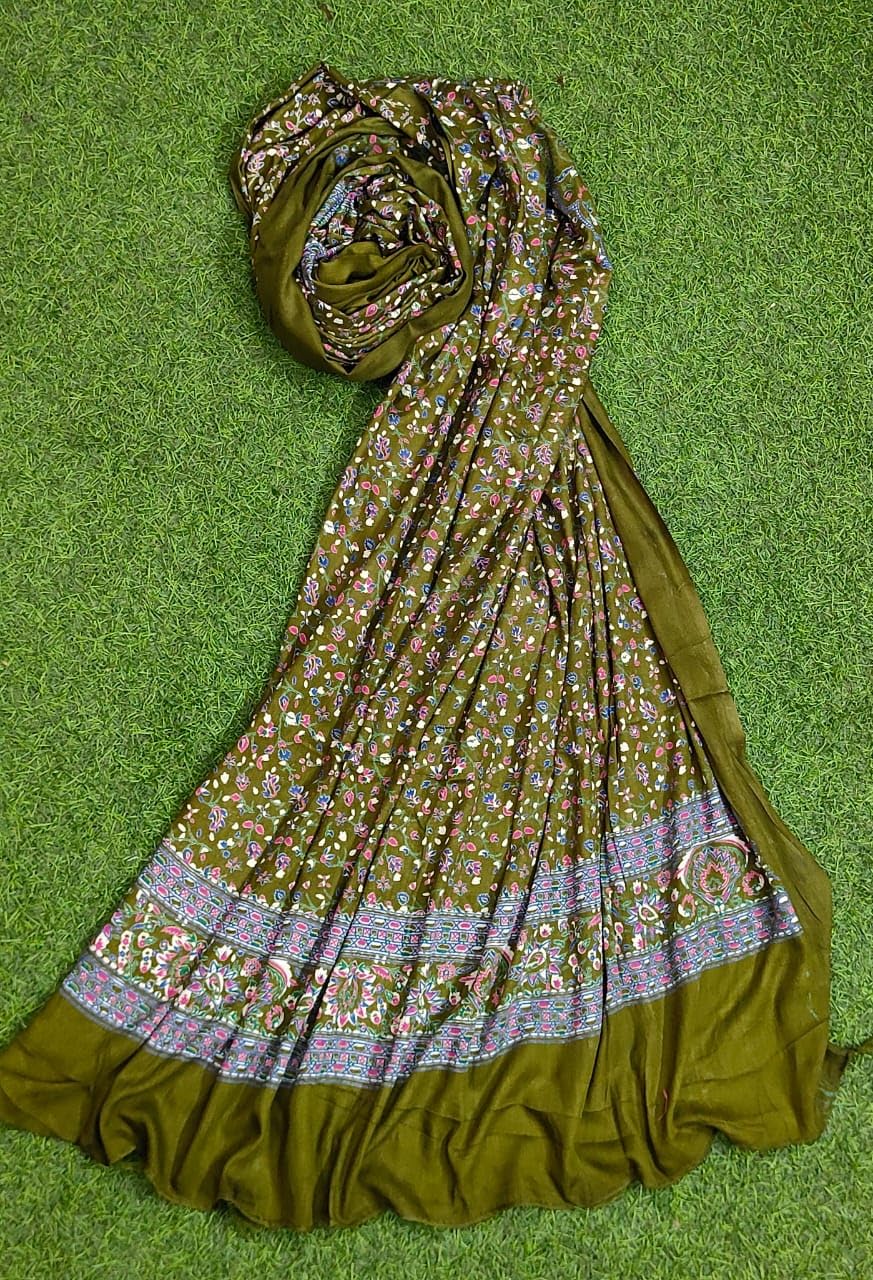 JAHAN TEXTILE mehndi Floral Printed Scarf for Women | Soft Lightweight Dupatta/Stole with Tassels | Elegant Ethnic & Casual Wear Wrap | Stylish Designer Shawl for All Seasons (Mehendi)