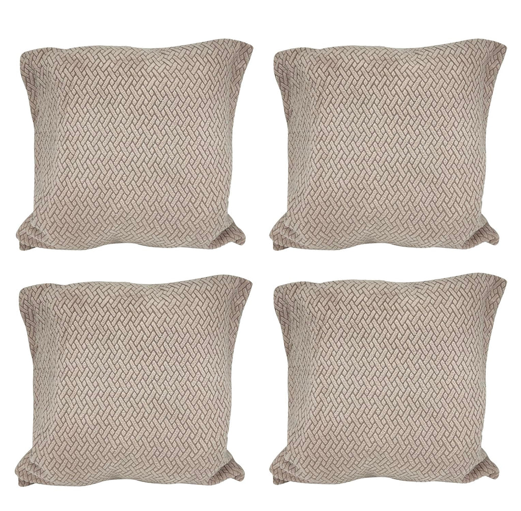 House of Quirk Polar Fleece Fabric Cushion Cover with Zipper Pack of 4 (Khaki, 45 x 45 cm)