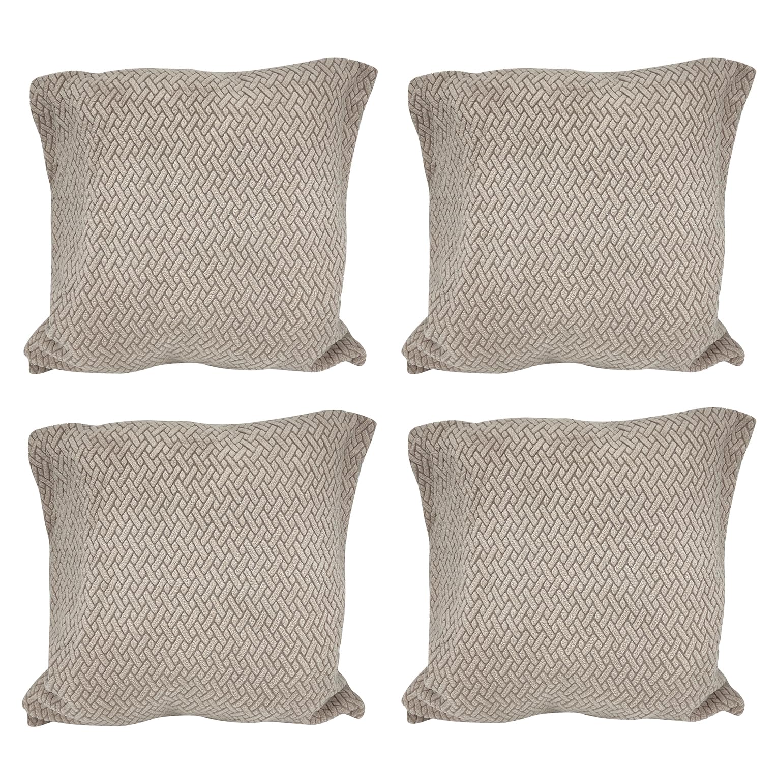 House of Quirk Polar Fleece Fabric Cushion Cover with Zipper Pack of 4 (Khaki, 45 x 45 cm)