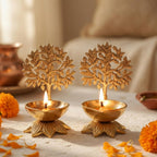 Behoma 100% Pure Brass Handcrafted Kalpavriksha Diya for Puja - Set of 2